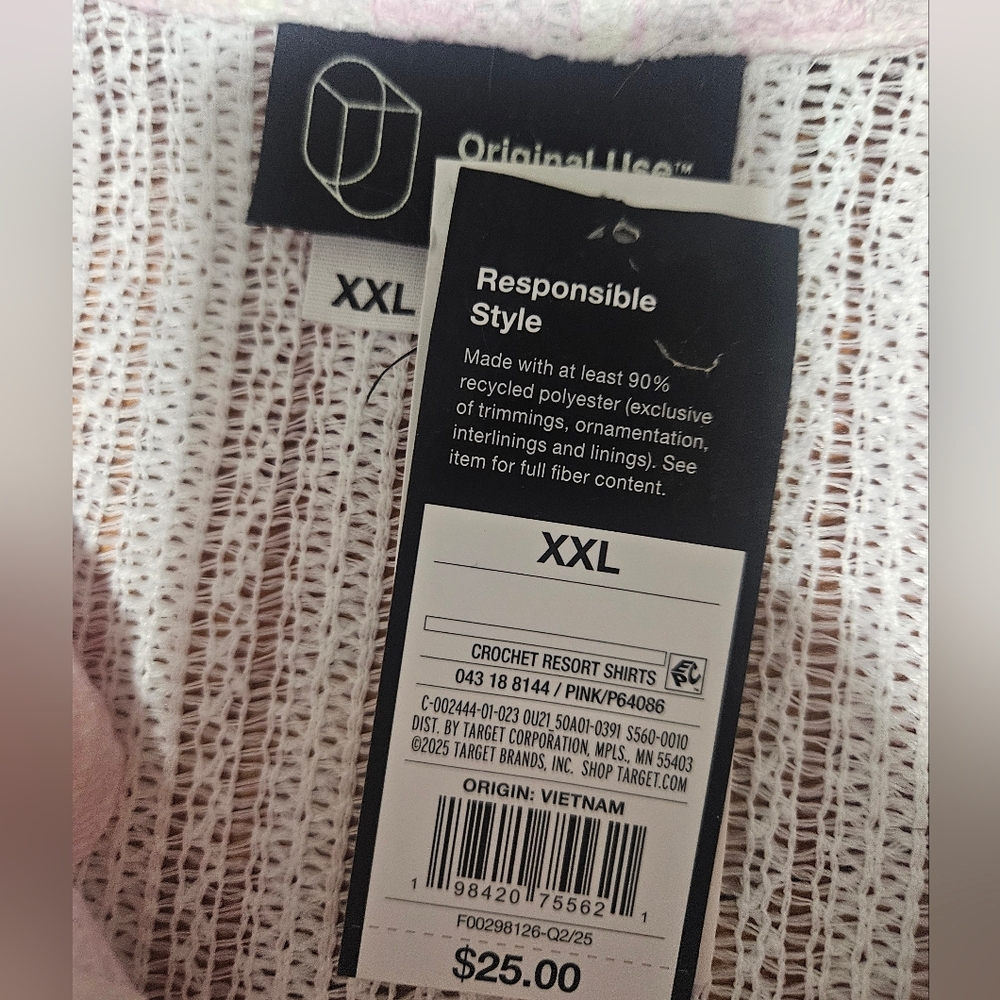 NWT Set Of Pink & White Crochet Resort Button-up Top(XXL) & Shorts(L) - Picture 12 of 16